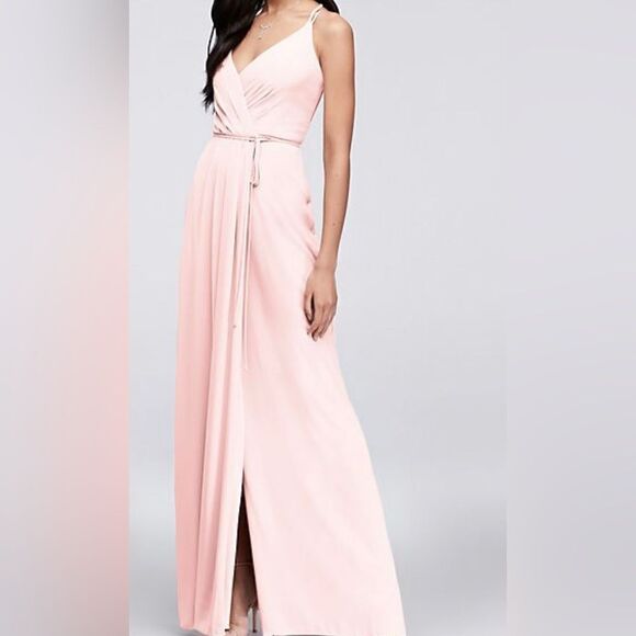 David’s Bridal Sz 4 Wrap Dress in Petal Pink V Neck Maxi Double Strap 31116706 - Picture 15 of 15